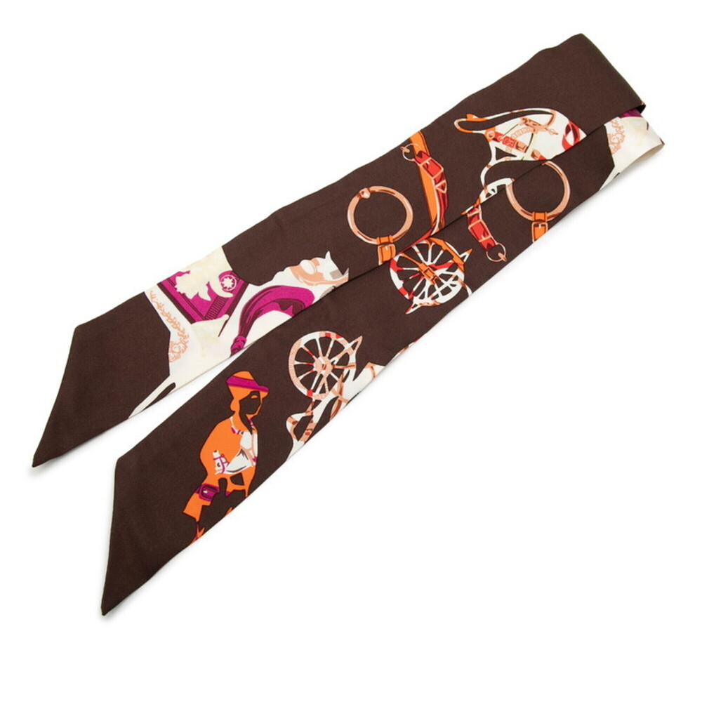 Hermes Twilly TOUT EN CARRE (Everything in the Carre) Scarf Muffler Brown Mul...